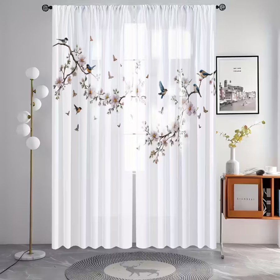 2PCS Digital Print Sheer Curta - đánh giá và giá Flower Wall Panel