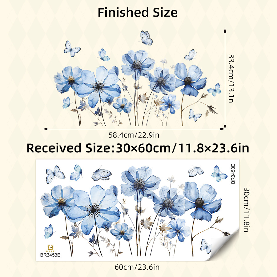 Fresh Blue Butterfly & Flower  - đánh giá và giá Flower Wall Panel