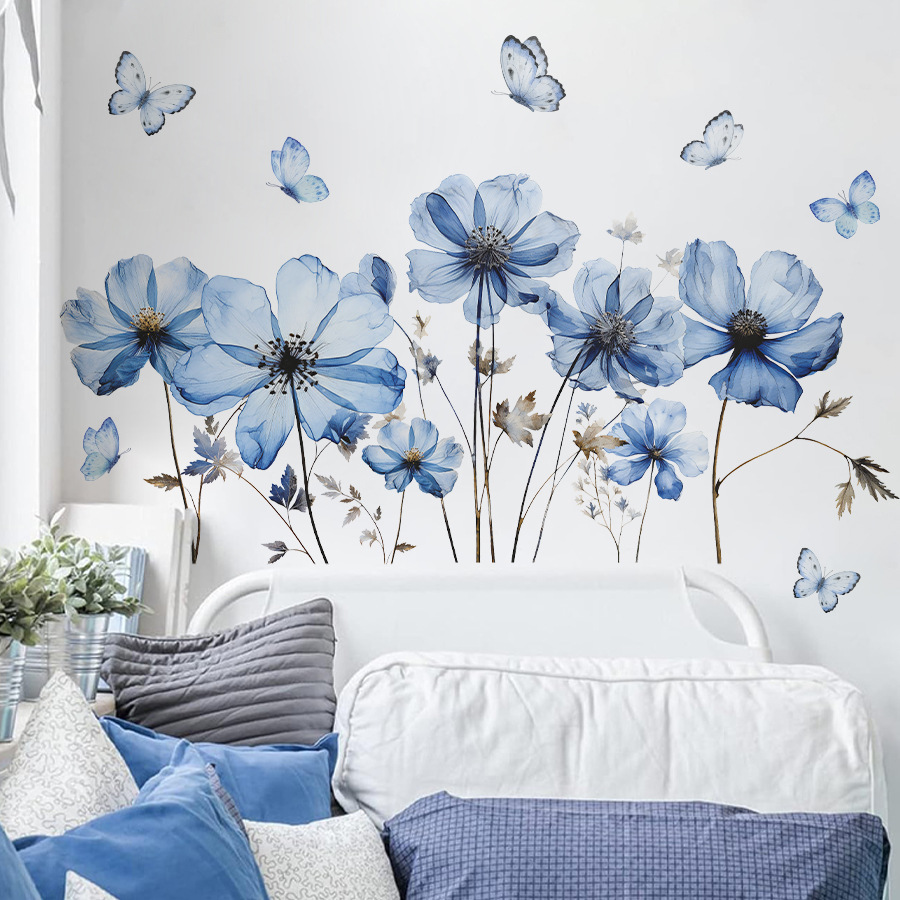 Fresh Blue Butterfly & Flower  - đánh giá và giá Flower Wall Panel