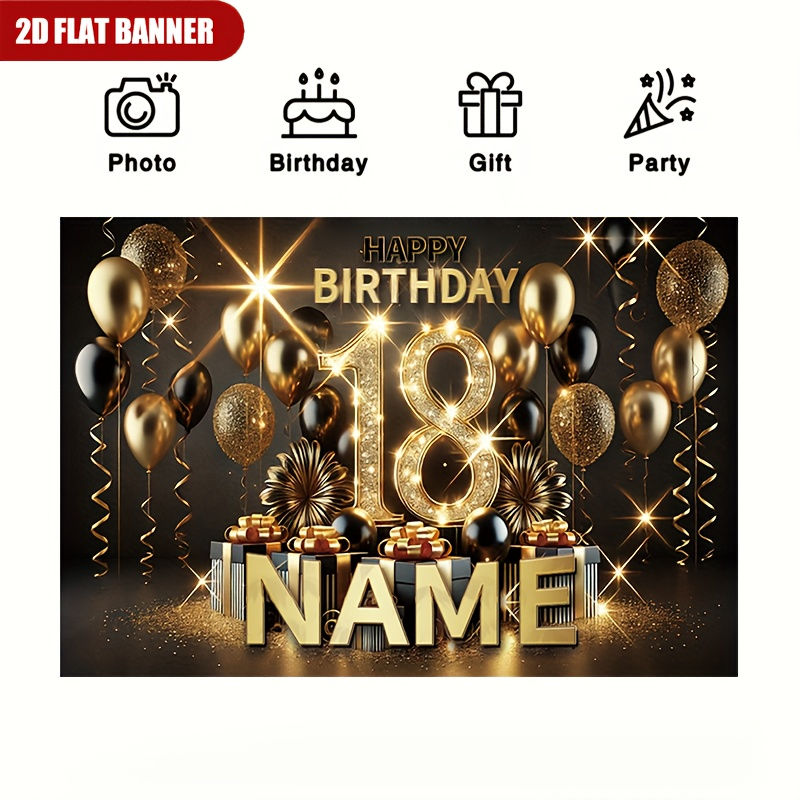 1pc Luxury Black Gold Happy 18 - đánh giá và giá Party Banner Gold